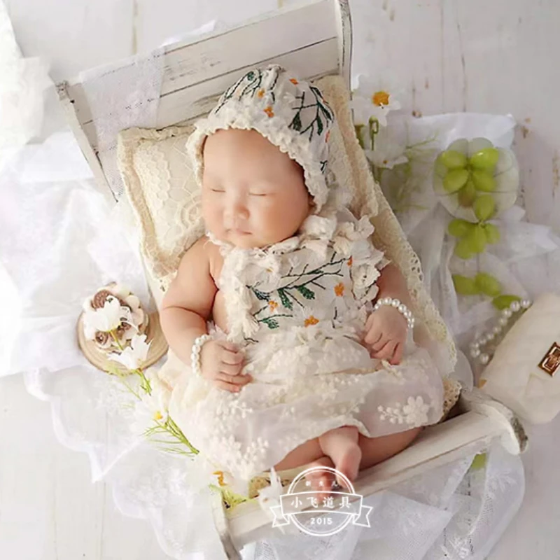 Celebrity Style Lace Embroidered Yarn Skirt 3D Flower Baby Girl Photography Set 아기 코스프레  신생아사진  fotografía