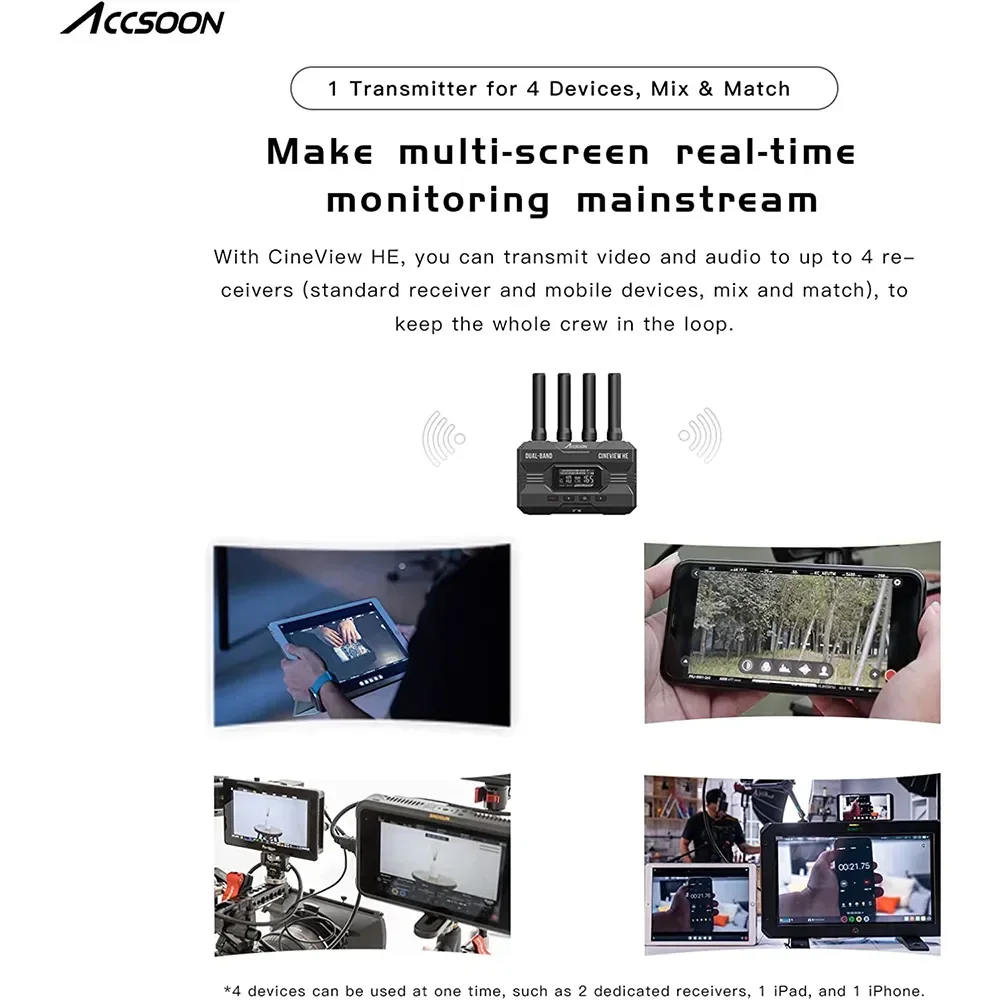 Accsoon CineView HE 2.4Ghz 5Ghz Dual Band Wireless Video Transmitter Receiver Multi-Spectrum Wireless Video Transmission System