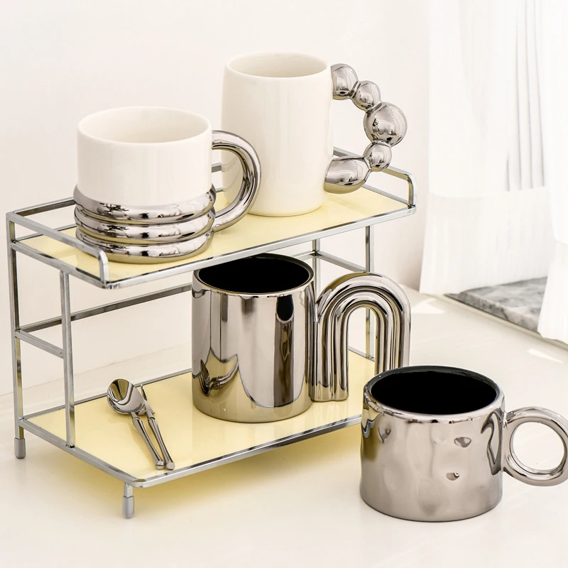 300-400ml Silver Ceramic Cup/Hula Hoop Mug/Coffee Cup With Plate/Tea Cup Drinking Cup/Tire Cup /Polka Dot Cup/Fat Cup Mug