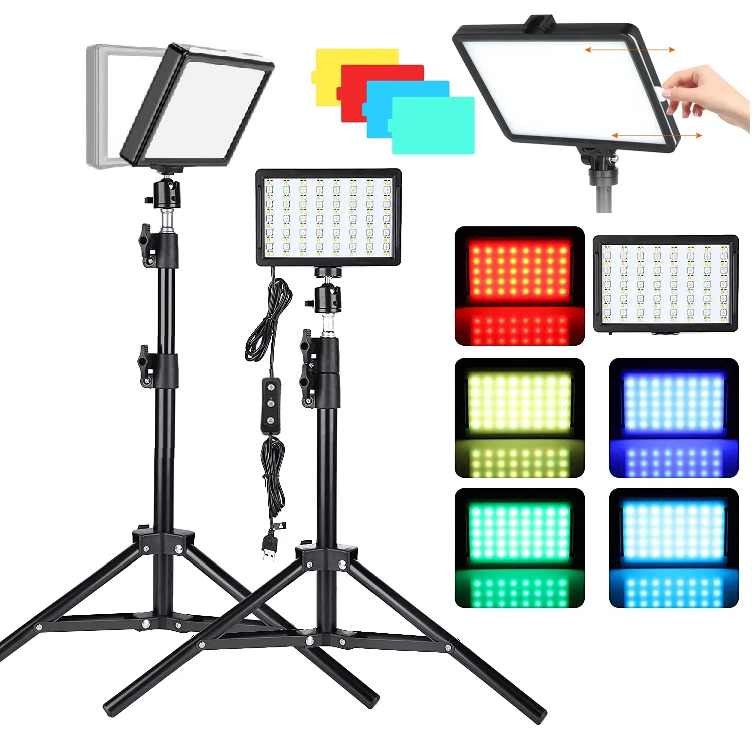 LED Photography Video Light Panel Lighting Photo Studio Lamp Kit With Tripod Stand RGB Filters For Shoot Live Streaming Youbube