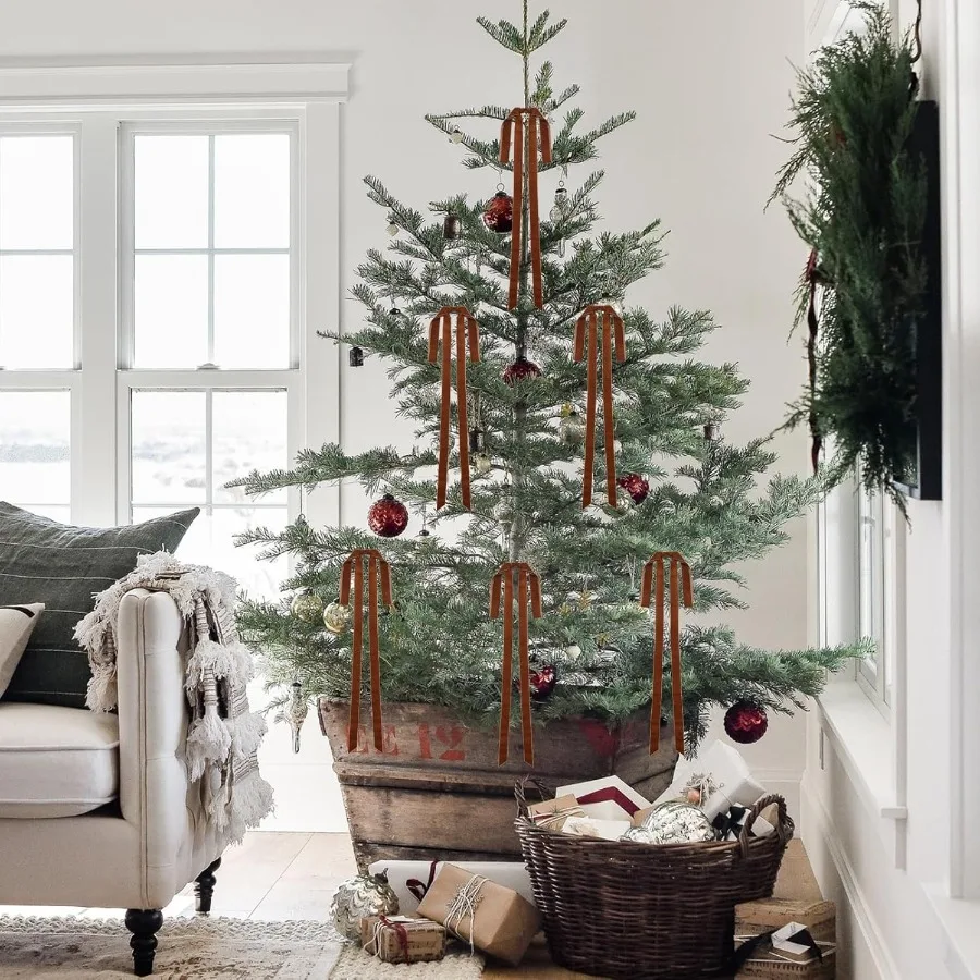 DiliComing المخملية الحلي شجرة عيد الميلاد الانحناء 6 قطعة أقواس عيد الميلاد البني لتغليف الهدايا 15x23 بوصة الحرف عطلة ديكور