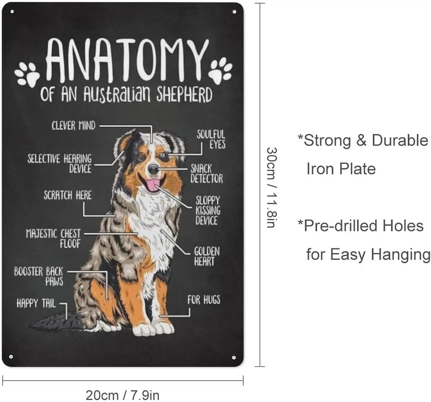 Metal Sign Anatomy of an Australian Shepherd Dog Breeds Puppy Vintage Tin Sign For Cafe Bar Garden Home Bathroom Wall