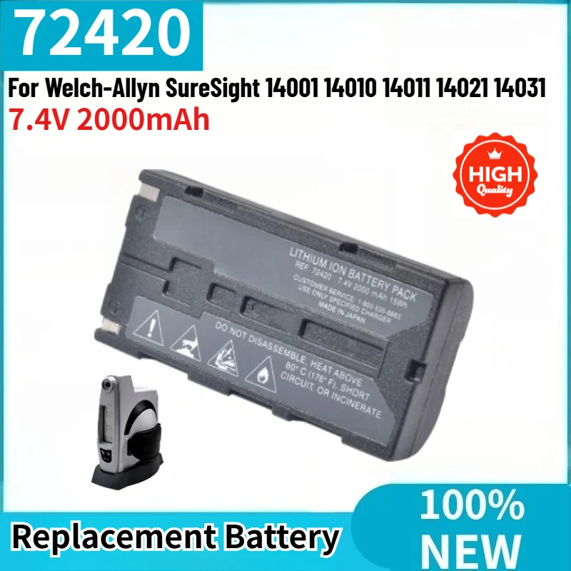 High Quality 72420 7.4V 2000mAh Medical Battery for Welch-Allyn  SureSight 14021 14031 14010 14001 14011 Replacement Battery
