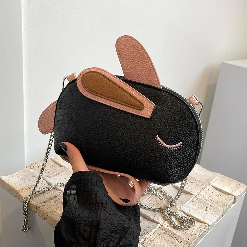 

Casual Cute Solid Color Faux Leather Lightweight Portable With Rabbit Shape Women messenger Fashion chain bag women shoulder bag