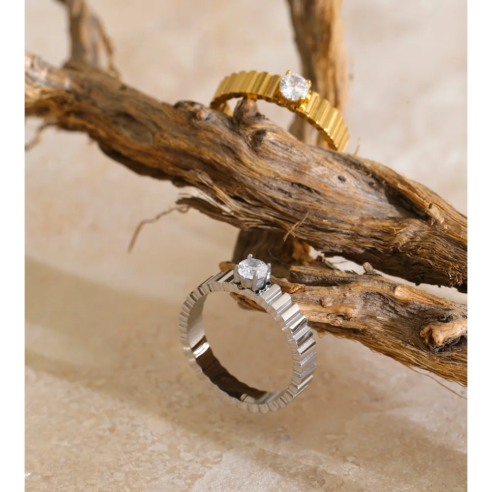 Yhpup Size 678 Stainless Steel Rings for Women Inlaid Round Cubic Zirconia Minimalist Daily Stylish Chic Finger Jewelry