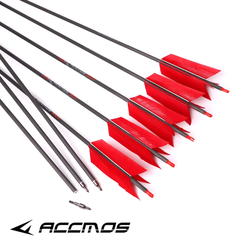 12pcs ID6.2mm Pure Carbon Arrows 33in Spine 200 250 300 350 400 500 600 700 800 Archery Shaft With 4pc Natural Feathers