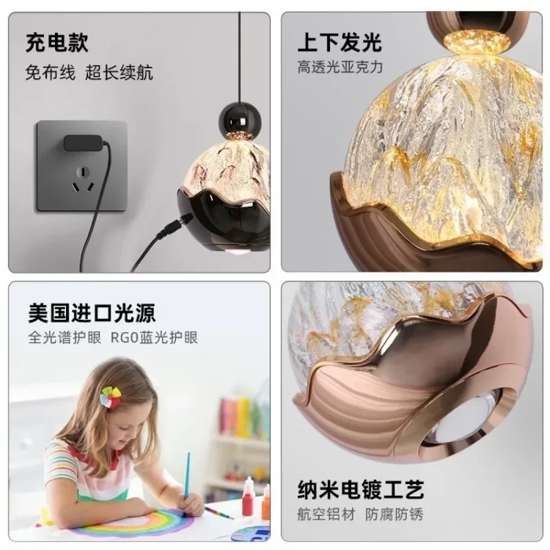 

Bedroom bedside chandelier, high-end light luxury hand sweep can lift the master lamp