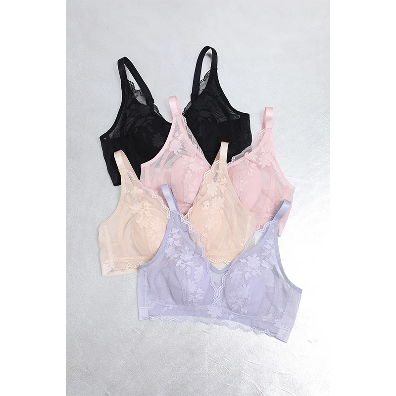 

Tagkita Lace Wireless Bra Breathable Summer New Style Gathered Slimming Underwear Fixed Strap V-Neck Cup All Seasons