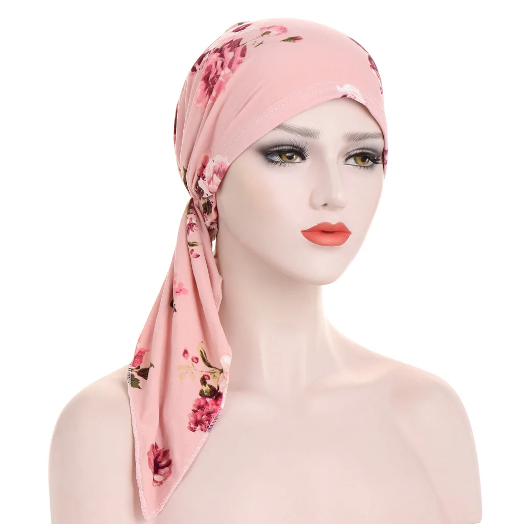 جديد المرأة المسلمة لينة قبعة عمامة Headbands قبل تعادل وشاح الرأس المطبوعة الكيماوي قبعة الحجاب الداخلي إكسسوارات الشعر Turbante Mujer #1