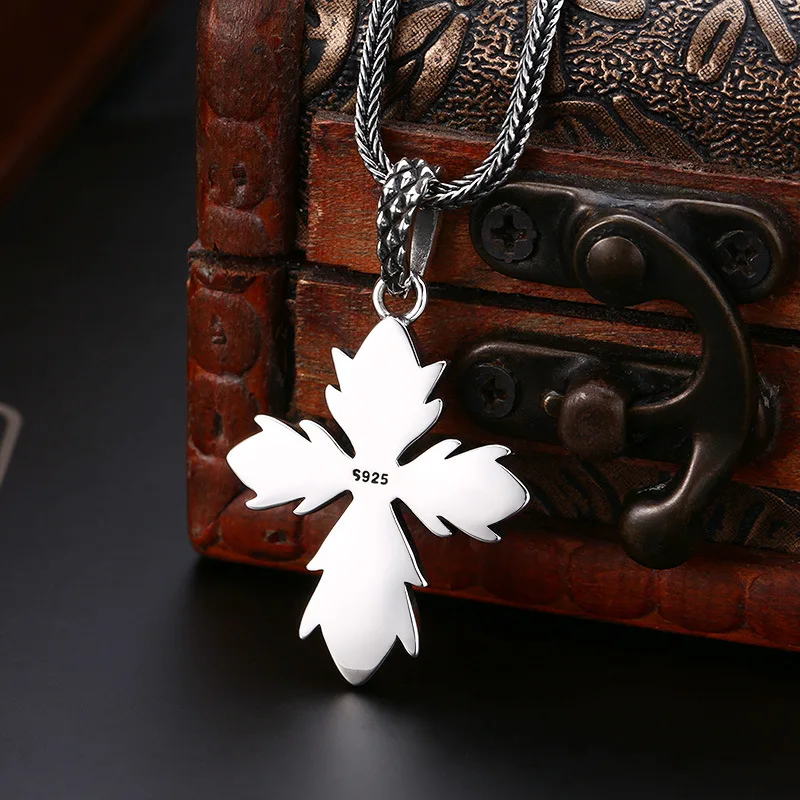 Genuine S925 Sterling Silver Pendants for Women Men New Fashion Relief Eternal Rattan Creative Cross  Jewelry Wholesale