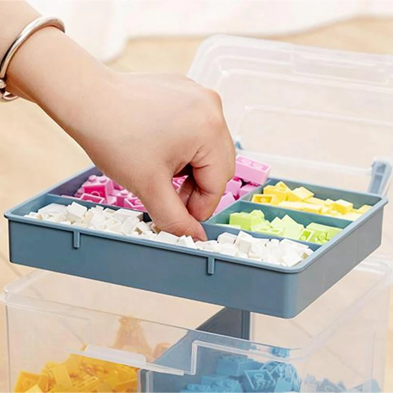 Caja de almacenamiento apilable transparente para manualidades, contenedor de almacenamiento multiusos de plástico, estuche de viaje portátil, fácil de usar, azul
