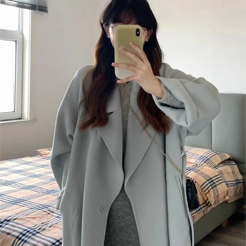 

Korean Style Reversible Cashmere Coat Women's New Woolen Sense Small Popular