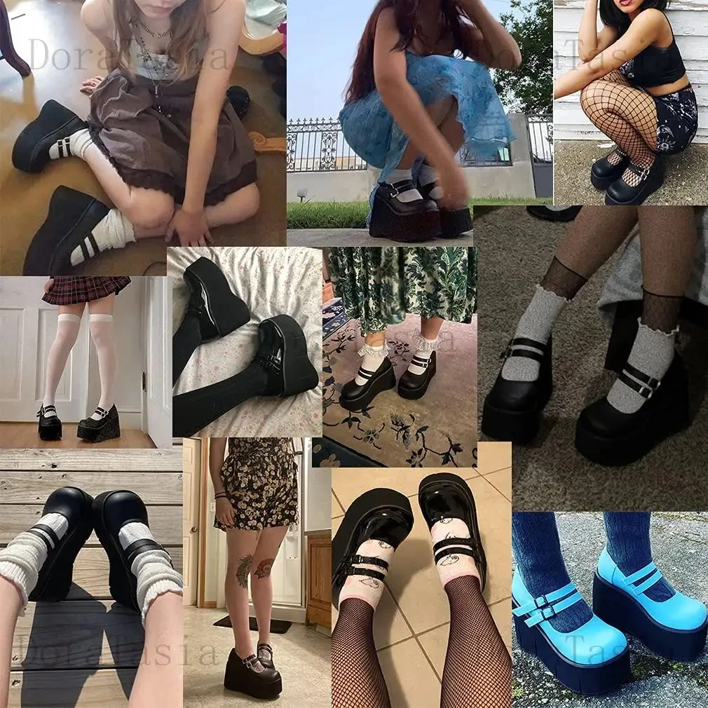 Mary Janes-zapatos de tacón alto con plataforma gótica para mujer, cuñas Punk con hebilla a la moda, zapatos de calle Lolita, nuevos