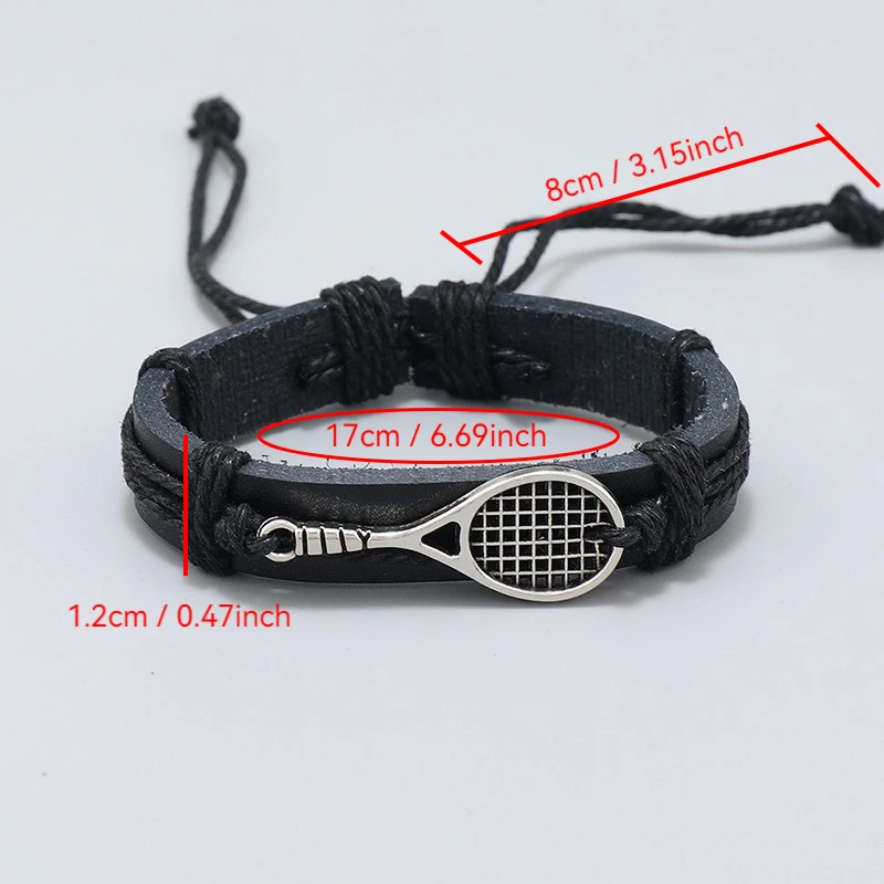 Bracelets en cuir PU noir de Style sportif pour hommes femmes Fans Souvenir Football basket-ball Rugby Baseball volley-ball raquettes de Tennis