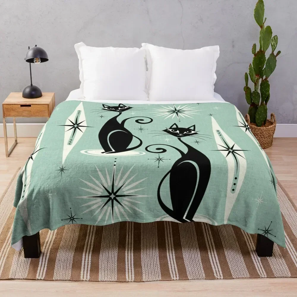 

Mid Century Meow Retro Atomic Cats on Vintage Mint studioxtine Throw Blanket All Weather Soft Throw Blanket for Sofa