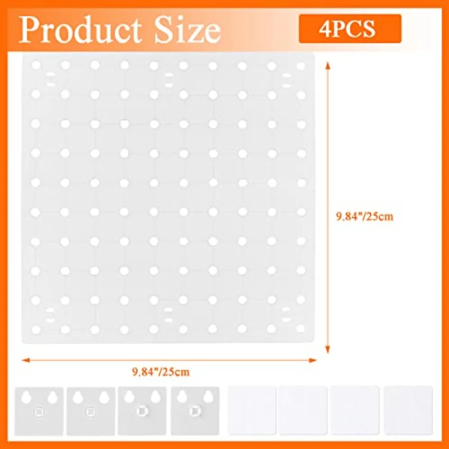 4 PCS White Pegboard Wall Organizer Self-adhesive, Peg Board Wall Panel Kits, For Craft Room Garage Kitchen