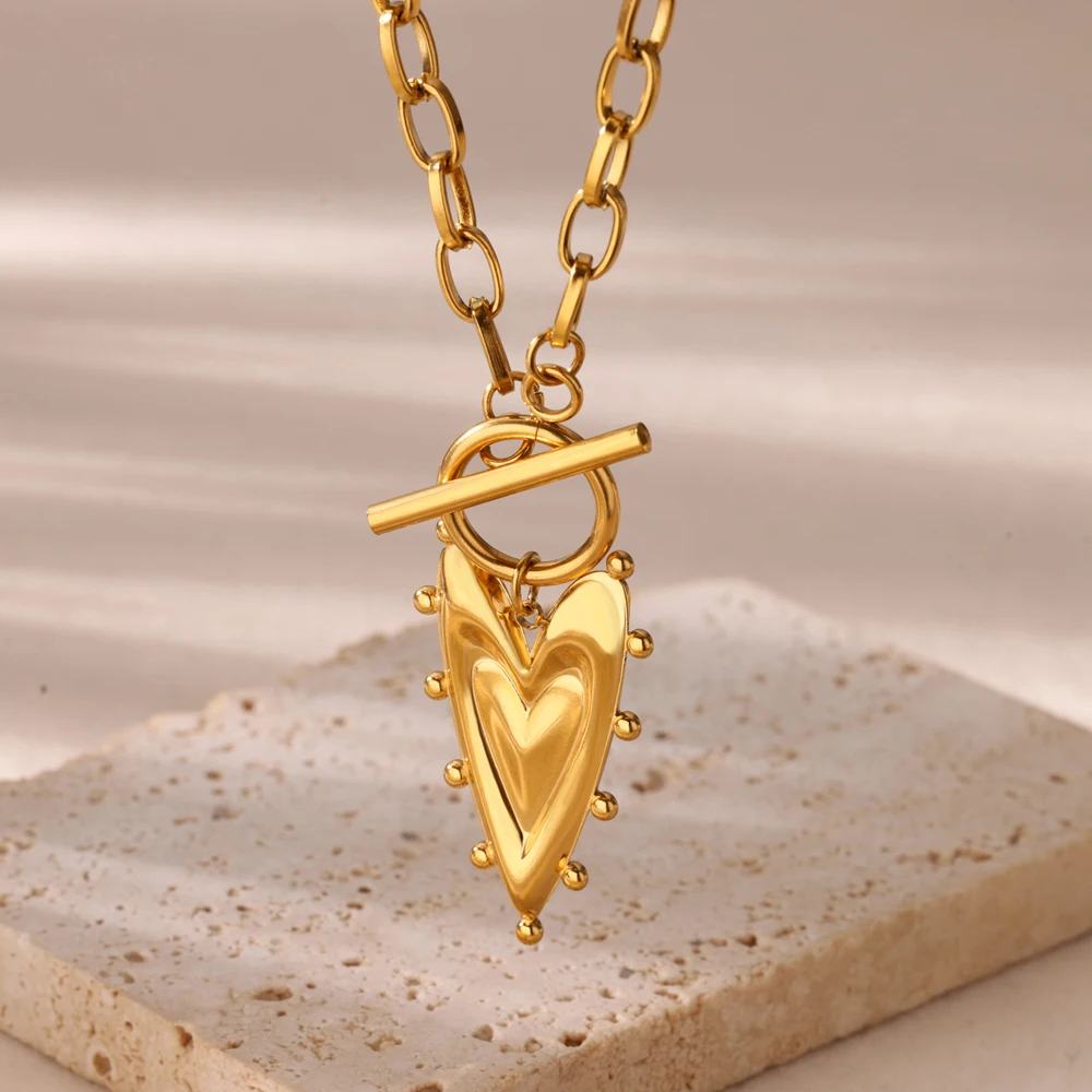 Snake Chain Heart Necklaces for Women Girls Gold Color Charm Necklaces Female Waterproof Stainless Steel Jewelry collar 2024