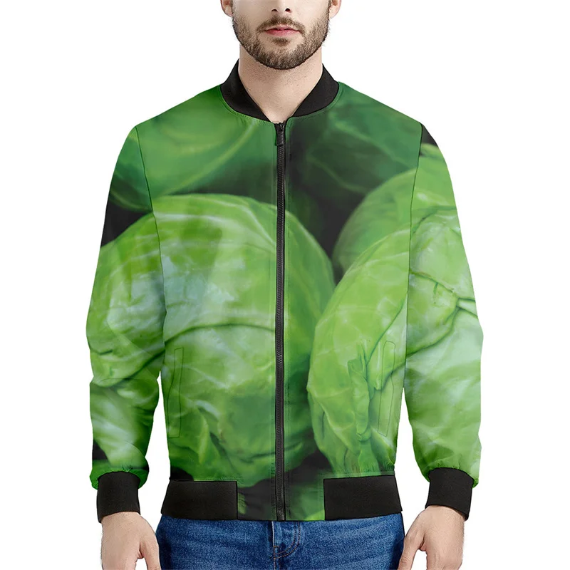 Jaket ritsleting cetak 3d daun kubis Pria Wanita Sweatshirt musim semi musim gugur kasual mantel longgar jaket Bomber ritsleting lengan panjang