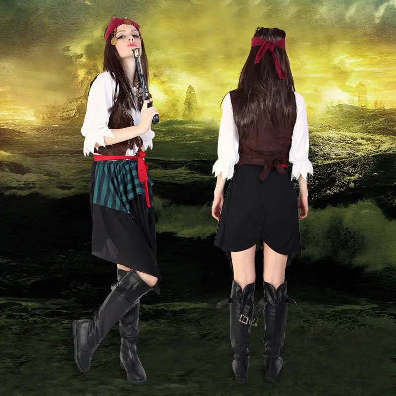 الكاريبي القراصنة تأثيري حلي loween الاسمية الرجال النساء الزي ular فيلم التلفزيون زي العرقية مرحلة الأداء الملابس