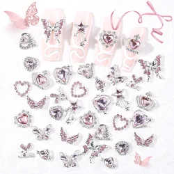 10PCS Luxury Alloy Zircon Nail Art Decorations Cute Mixed Love Butterfly Nail Charms Shiny Pink Diamond Nail Rhinestones Decorat