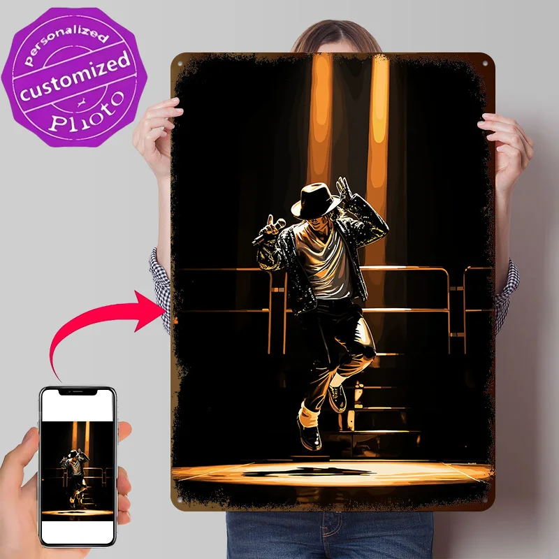 Michael Jackson Performing on Stage Personalized 3D Textured Metal Poster Wall Art Vintage Tin Signs for Gaming Room Decoration