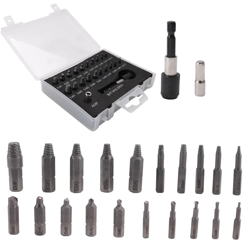 

Y50A-Damaged Screw Extractor Set,44 PCS Stripped Screw Extractor Kit, HSS Broken Screw Remover Set With Bit & Socket Adapter