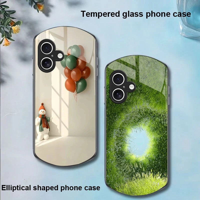 

White Snowman Balloon For Apple IPhone 16 11 13 15 14 Pro Max 12 Mini 7 8 Plus XR XS Elliptical Shaped Tempered Glass Phone Case