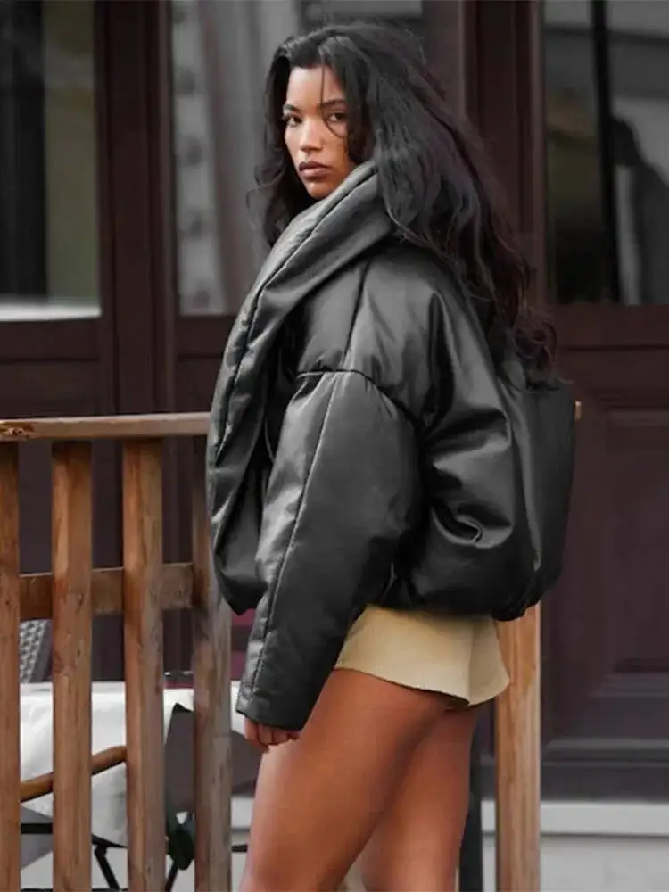 

Черная укороченная хлопковая куртка без капюшона для женщин, стильная, с отложным воротником, V-образным вырезом, длинными рукавами, свободного кроя, утепленная, для повседневной носки зимой и на работу.