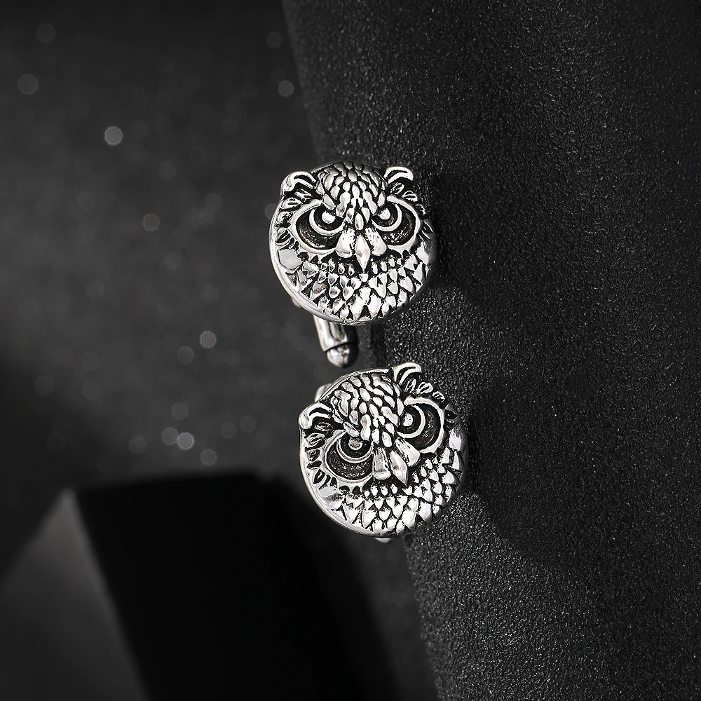 5 Arten Vintage Eule Kristall Manschetten knöpfe alte silberne Farben Neuankömmling Herren Gemelos Hemd Anzug Schmuck Zubehör – Detail 6