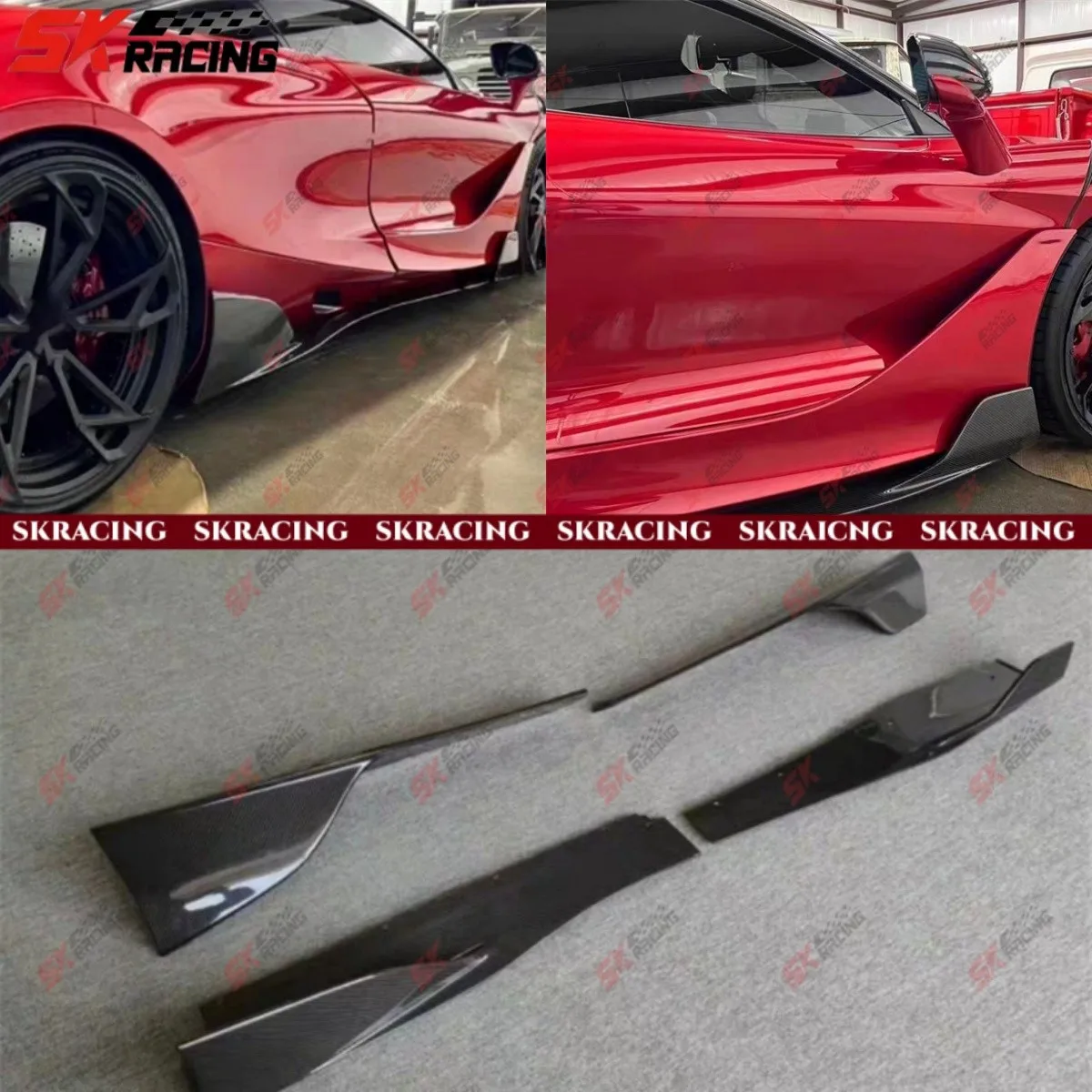 

For Mclaren 720S 17-23 Forged/Carbon Fiber/Gloss Black Side Skirts Extension Lip