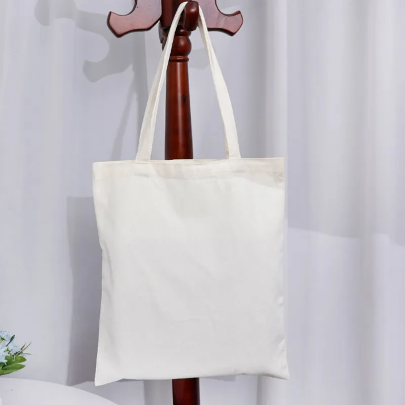 Large Capacity Canvas Bag Plain Cotton Cloth Shopping Bags Milky White Storage Pouch Sturdy Shoulder Bag Simple Handbag Gift