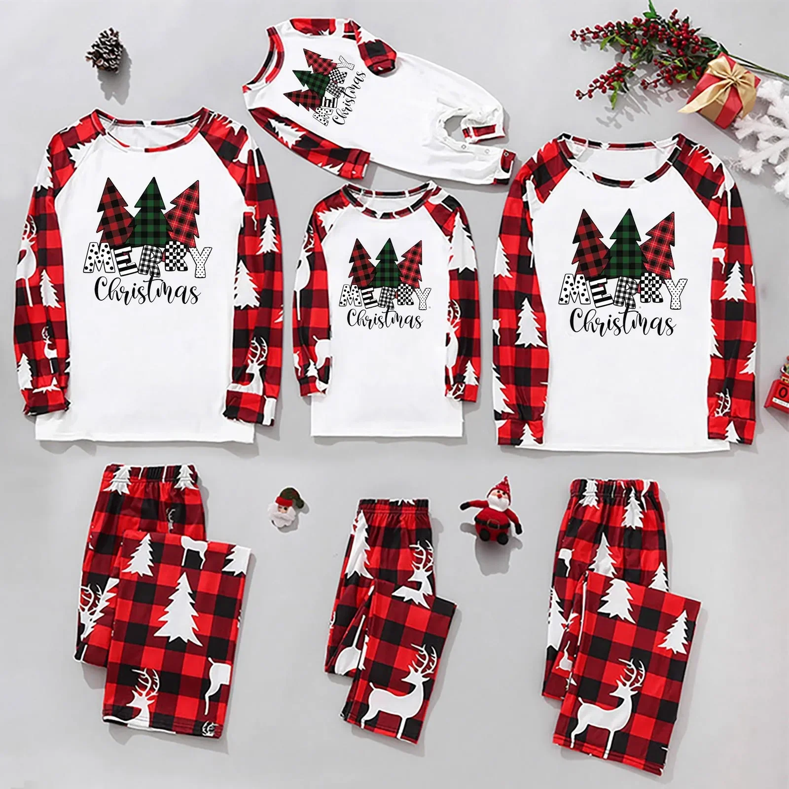 2025 Christmas Tree Printed Pajamas Set Mom Daughter Dad Son Matching Outfits Soft Cute 2 Pieces Suit Sleepwear Xmas Family Look