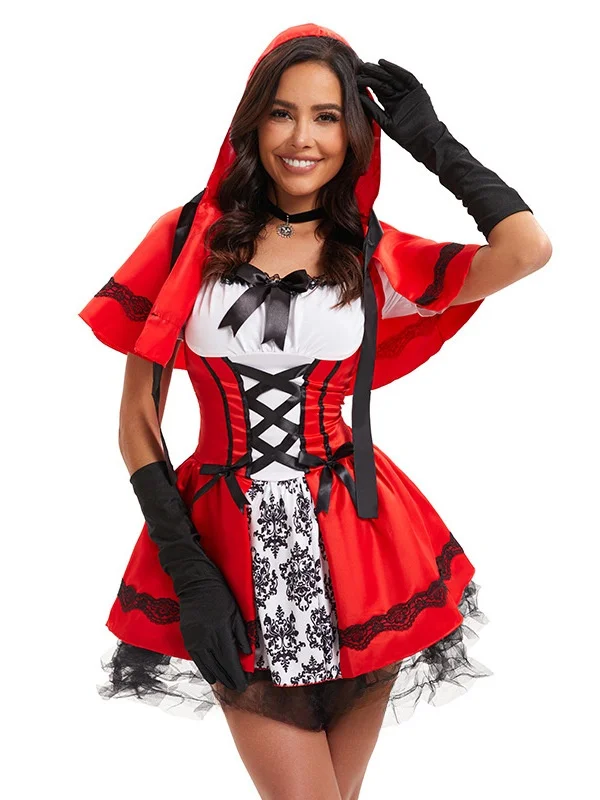 

Gothic Sle ort Skirt loween Cosplay Little Red Riding Hood Costume Castle Queen Outfit with Hooded awl Maid orm