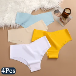 FINETOO 4Pcs Seamless Silk Briefs Woman Lingerie Sexy Panties For Women Low Waist Comfortable Girl Silk Panty Female Underpants