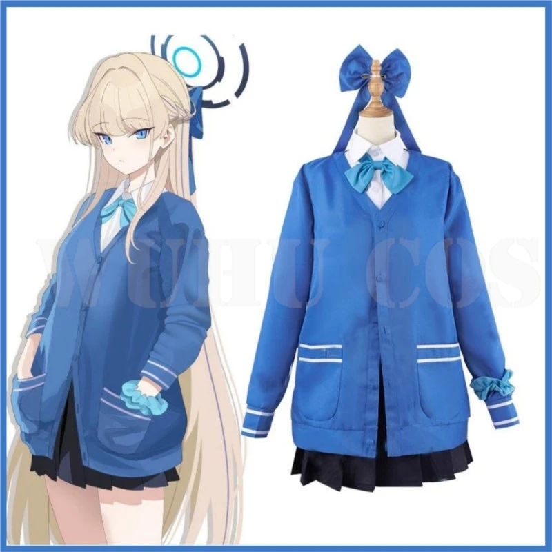 Costume de Cosplay Asuma Toki du Jeu Animé Blue Archive pour Femme, Perruque, Manteau Bleu, Uniforme JK, Jupe Sexy, Belle Tenue de Carnaval d'Halloween, Halo Trempé