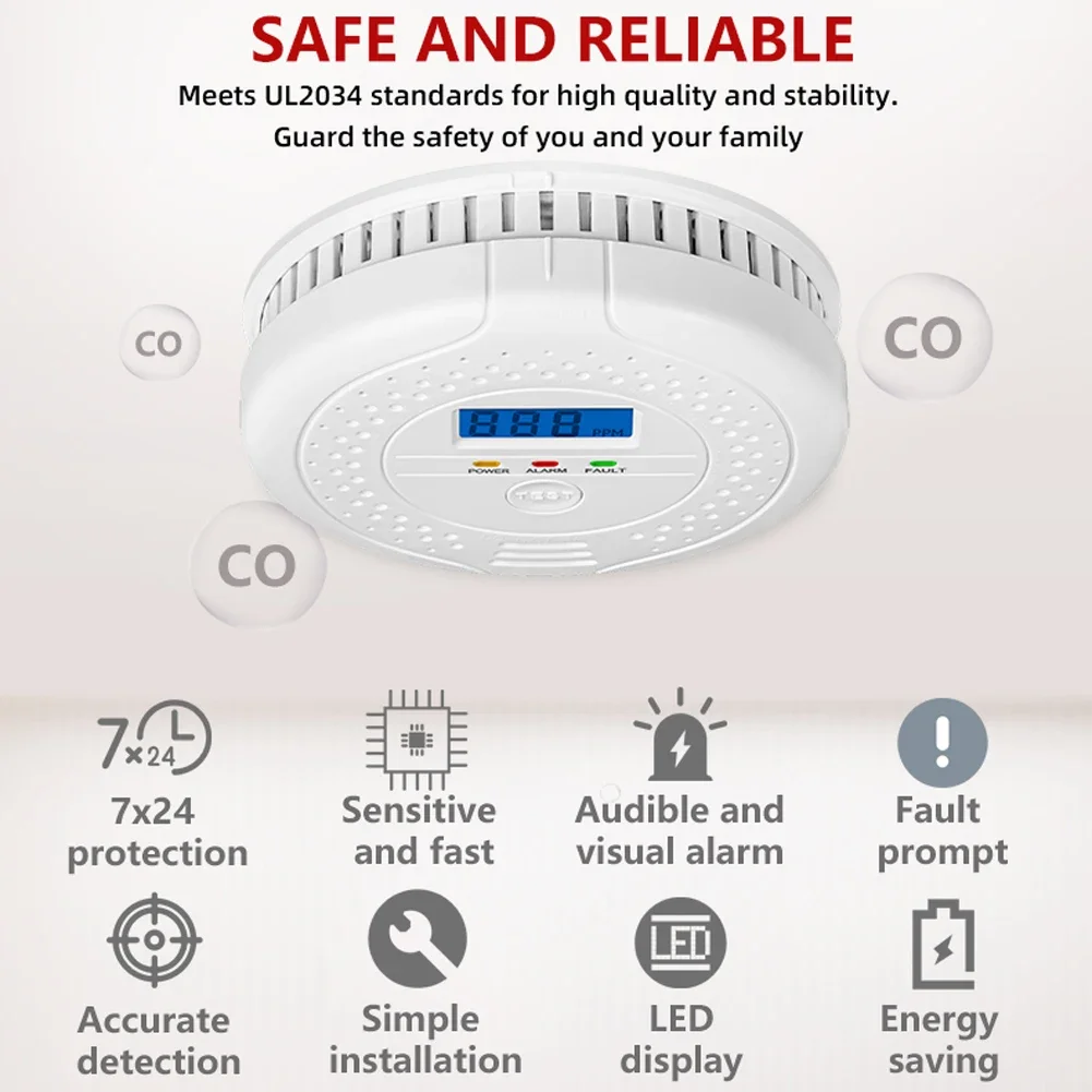 Independent CO Alarm Sensor Carbon Monoxide Alarm Detector Home High Sensitive Warning LED Display CO Alarm Battery Powered