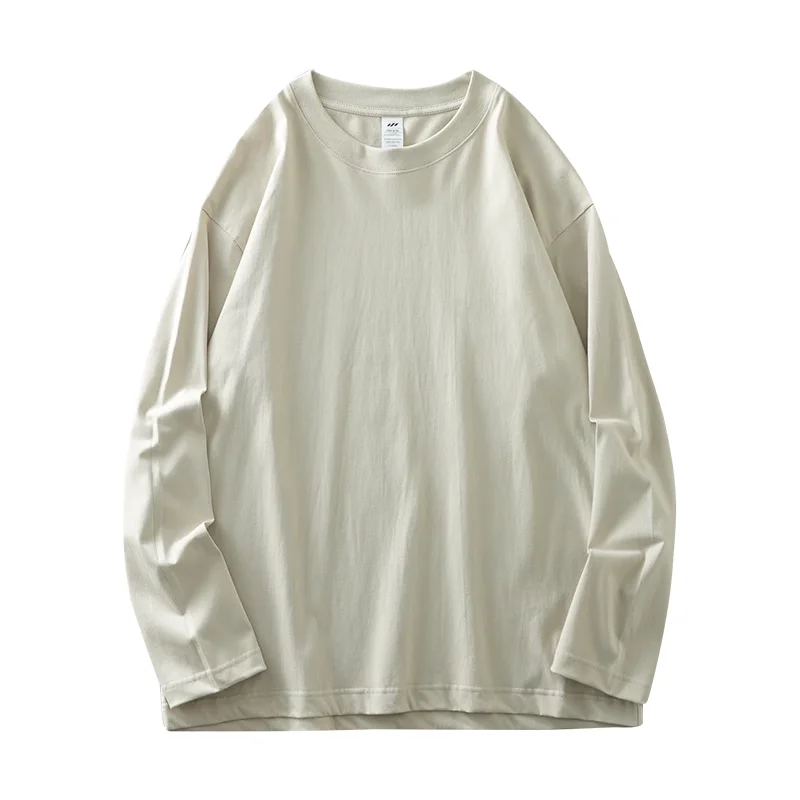 DUKEEN Herren 260G Langarm-T-Shirts 2025, Frühling, reine Baumwolle, einfarbig, Basic-Unterhemd mit Rundhalsausschnitt, lockere Oberteile für Herren, 11 Farben