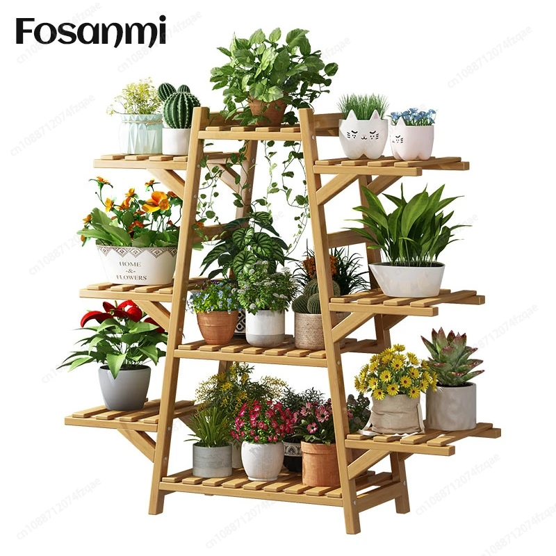 Indoor Living Room Balcony Floor-standing Plant Rack Green Plant Display Plant Flower Rack Wooden Vertical Succulent Flower Rack