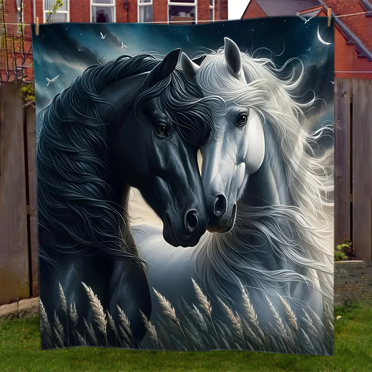 

Black and White Horse Print Flannel Blanket Soft All Seasons Perfect Gift for Friends