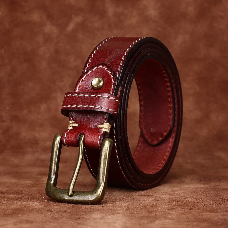 حزام رجالي من الجلد الطبيعي بإبزيم على شكل دبوس من جلد البقر، حزام عصري متعدد الاستخدامات بعرض 3.3 سم