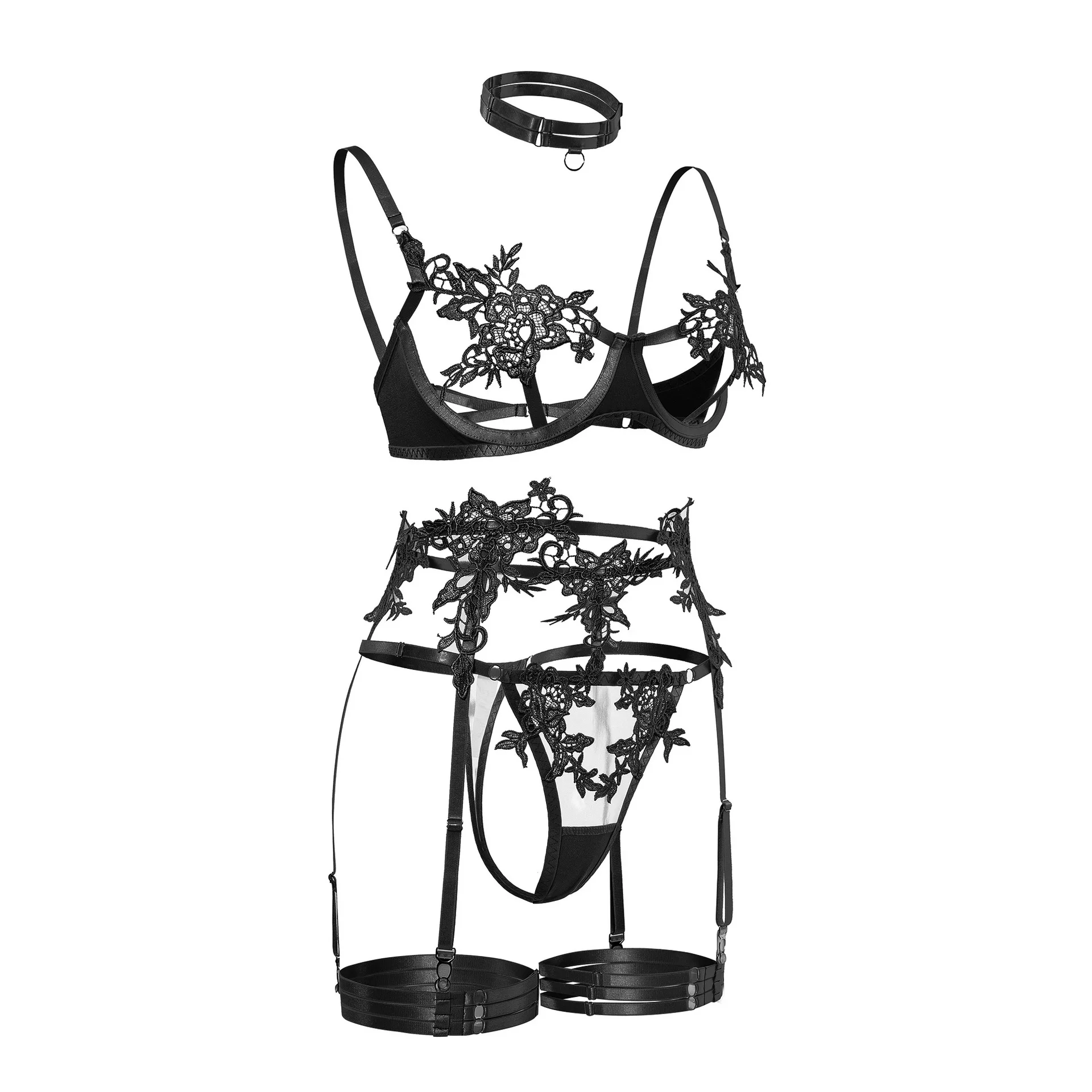 Transparent Lace Bra Set Women Sheer Temptation Exotic Sexy Lingerie Set Ladies Flroal Black Bra Underwear Set