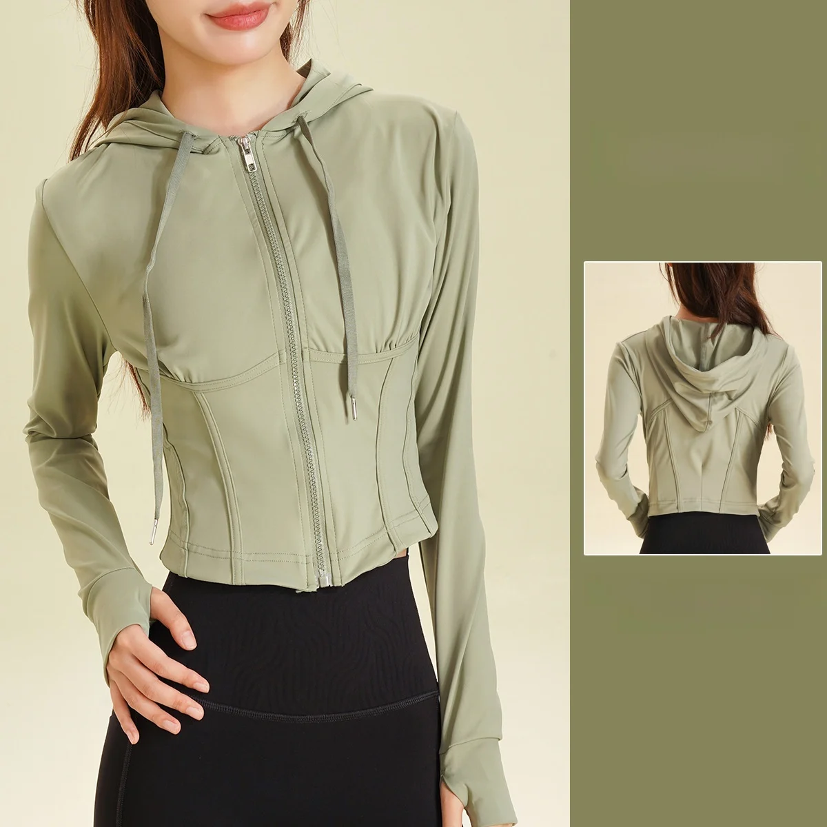 

Спортивное пальто, приталенная куртка для йоги, толстовка на молнии с рыбьей косточкой для осени и зимы, новая женская активная одежда