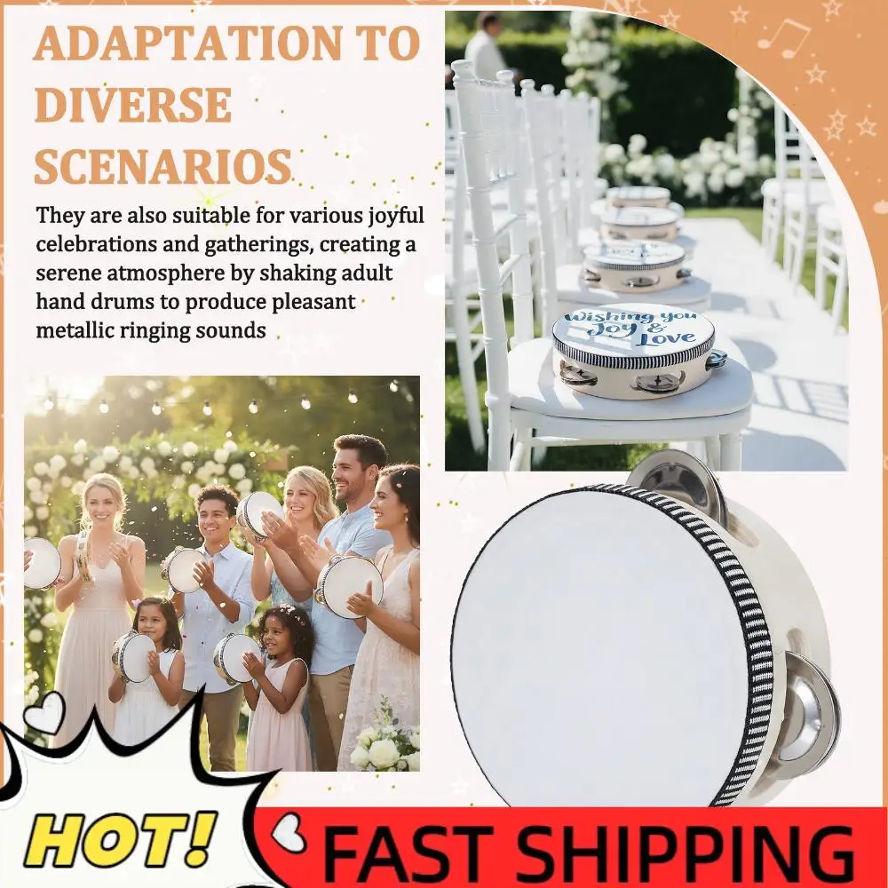 

100 Pcs 4 Inch Hand Held Percussion with Metal Jingles Musical Educational Drum Instrument for Church Wedding Charity Party