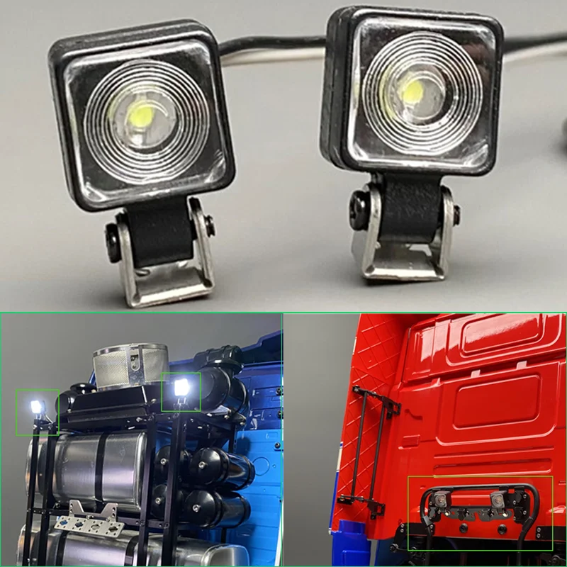 2pcs LED 3V Square Spotlight for 1/14 Tamiya RC Truck SCANIA 770S R620 VOLVO BENZ Arocs MAN TGX Car Accessories