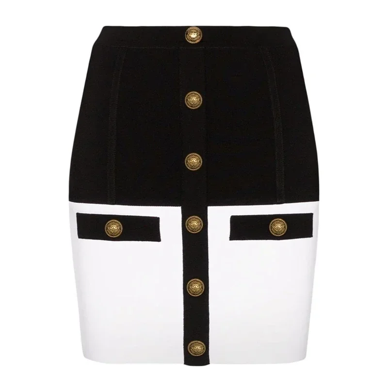 Newest 2024 Designer Skirt Women's High Street Color Block Lion Buttons Mini Skirt