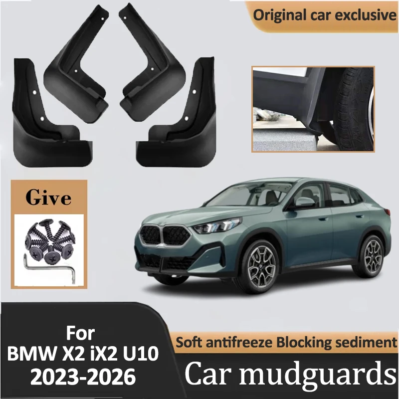 

Комплект из 4 брызговиков для BMW X2 iX2 U10, аксессуары 2023-2026, передние и задние защитные накладки на крылья, защита от брызг, запчасти