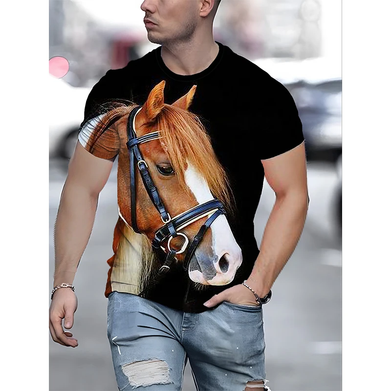 Horse Graphic 3D Print T-Shirts Men Women Streetwear O-Neck Short Sleeve T Shirt Oversized Harajuku Y2k Tops Tees Kids Clothing