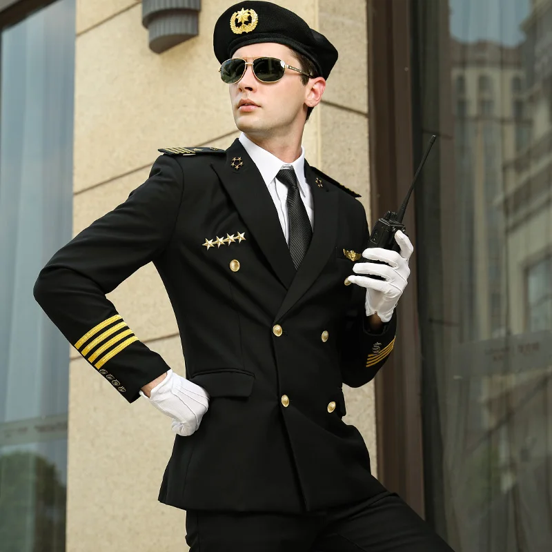 Guardia di sicurezza uniforme uomo proprietà giacca da portiere pantaloni cappello abbigliamento da lavoro abbigliamento militare Hotel Doormen abito professionale