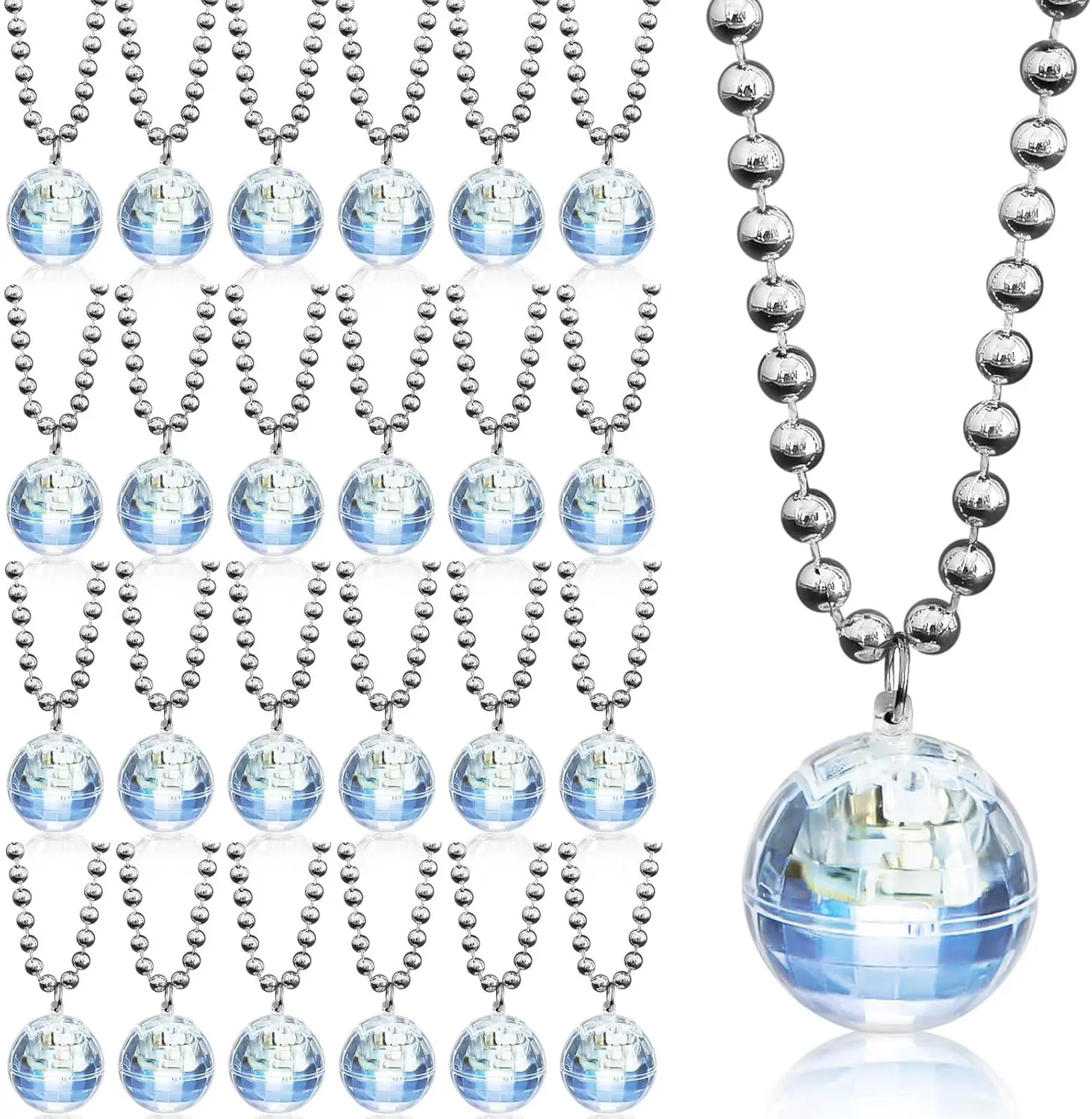 

24 Pcs LED Disco Ball Necklaces Light up Disco Party Necklaces 70s Disco Necklace Mini Disco Party