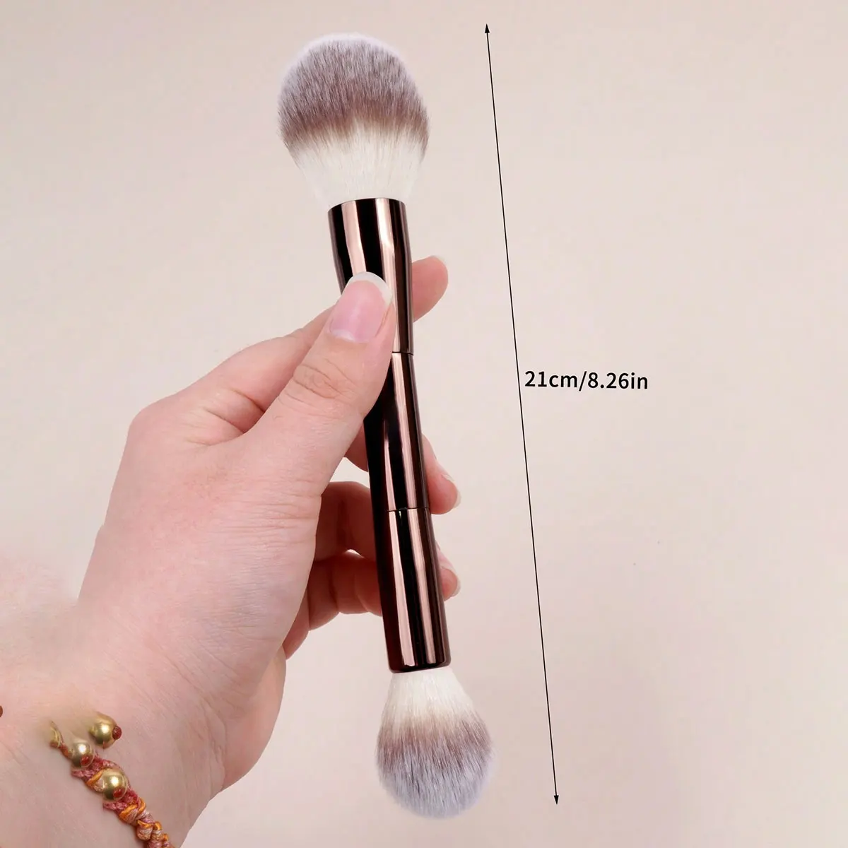 Set professionale di pennelli per trucco viso a doppia testa, pennello per cipria, pennello per fard, strumenti per trucco con fibra morbida per un facile trasporto, pennello